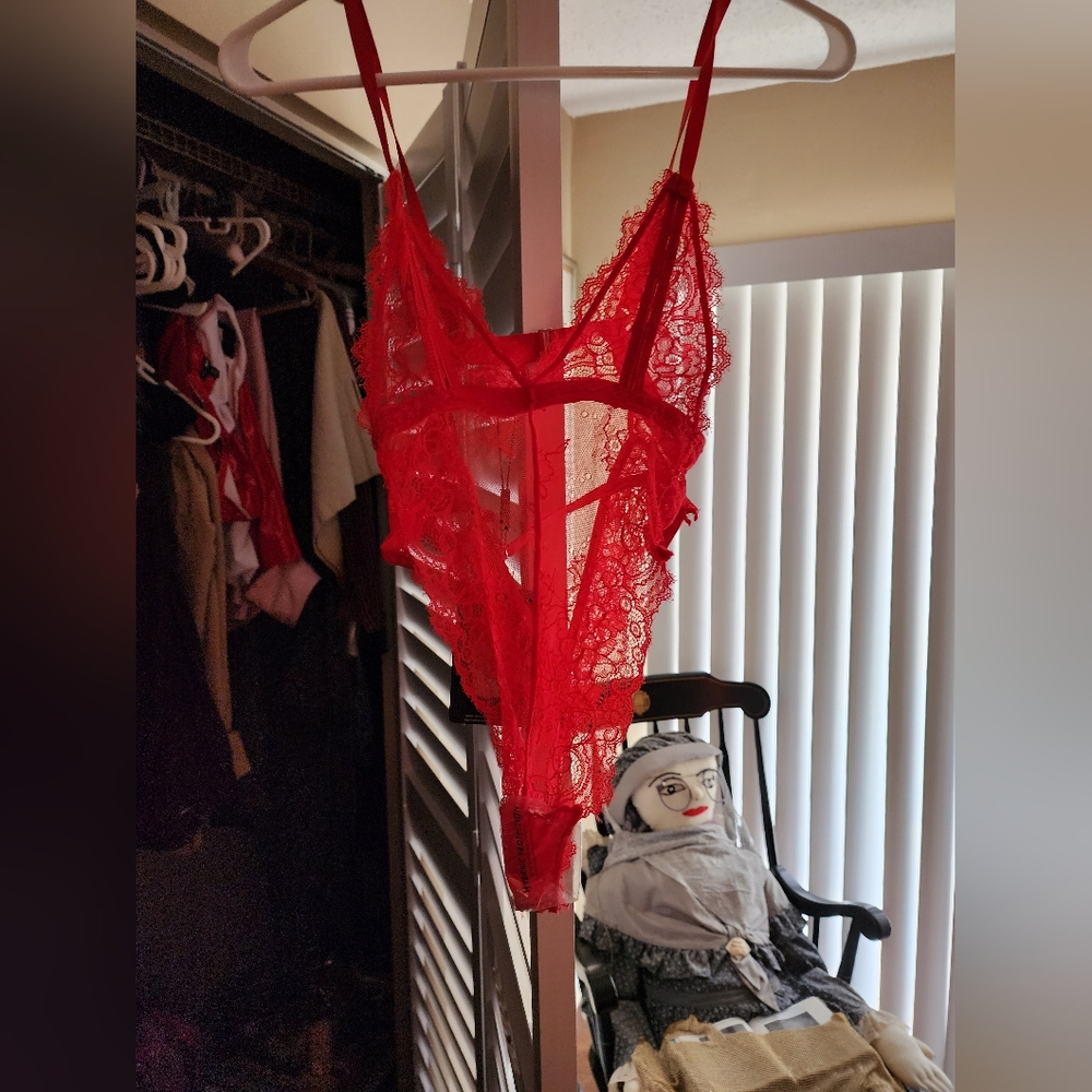 Red lace size small bodysuit